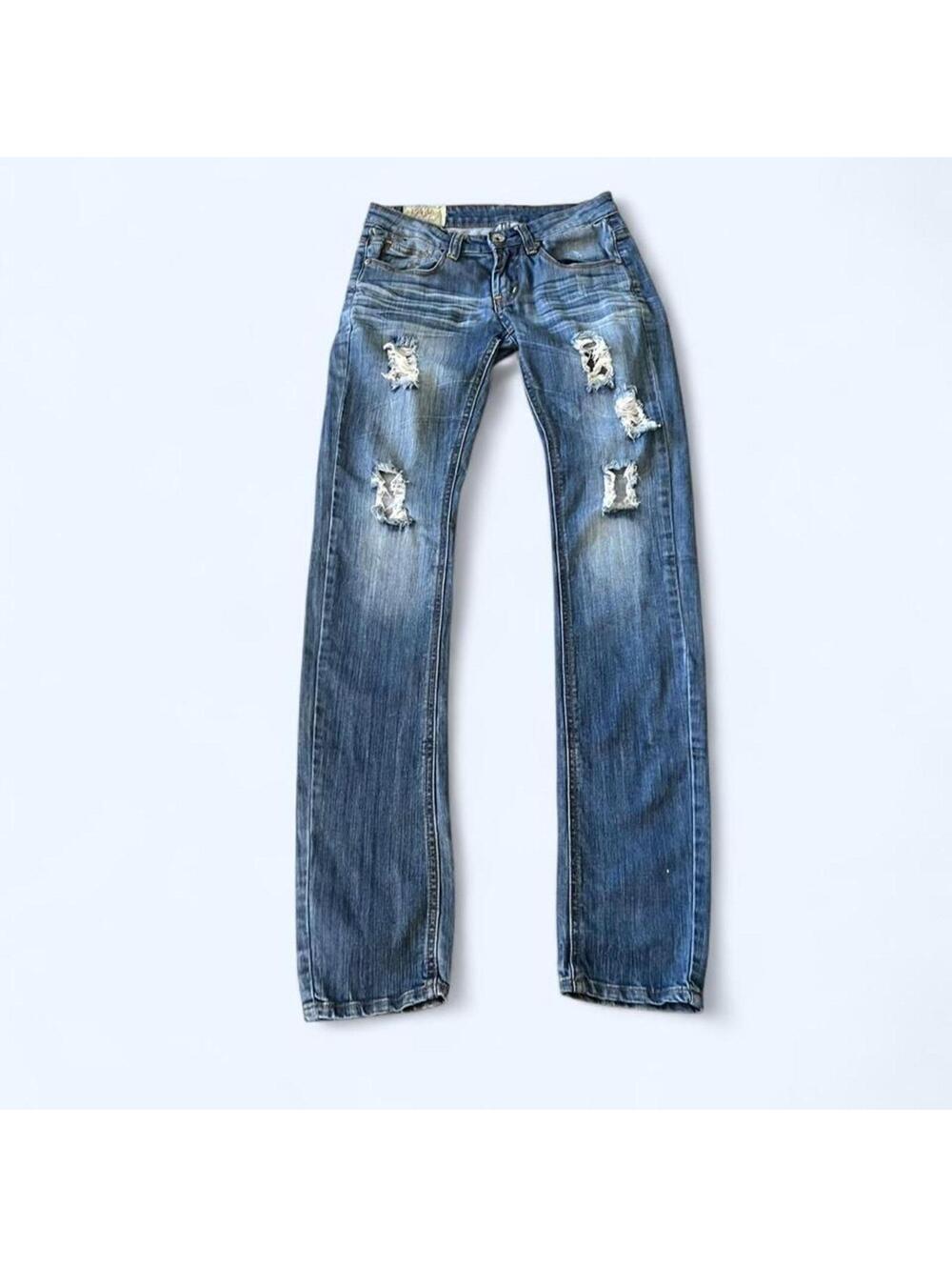 Vintage Y2K Machine Distressed Skinny Jeans Low Rise Indie Sleaze Size 25 💙 - Picture 2 of 7